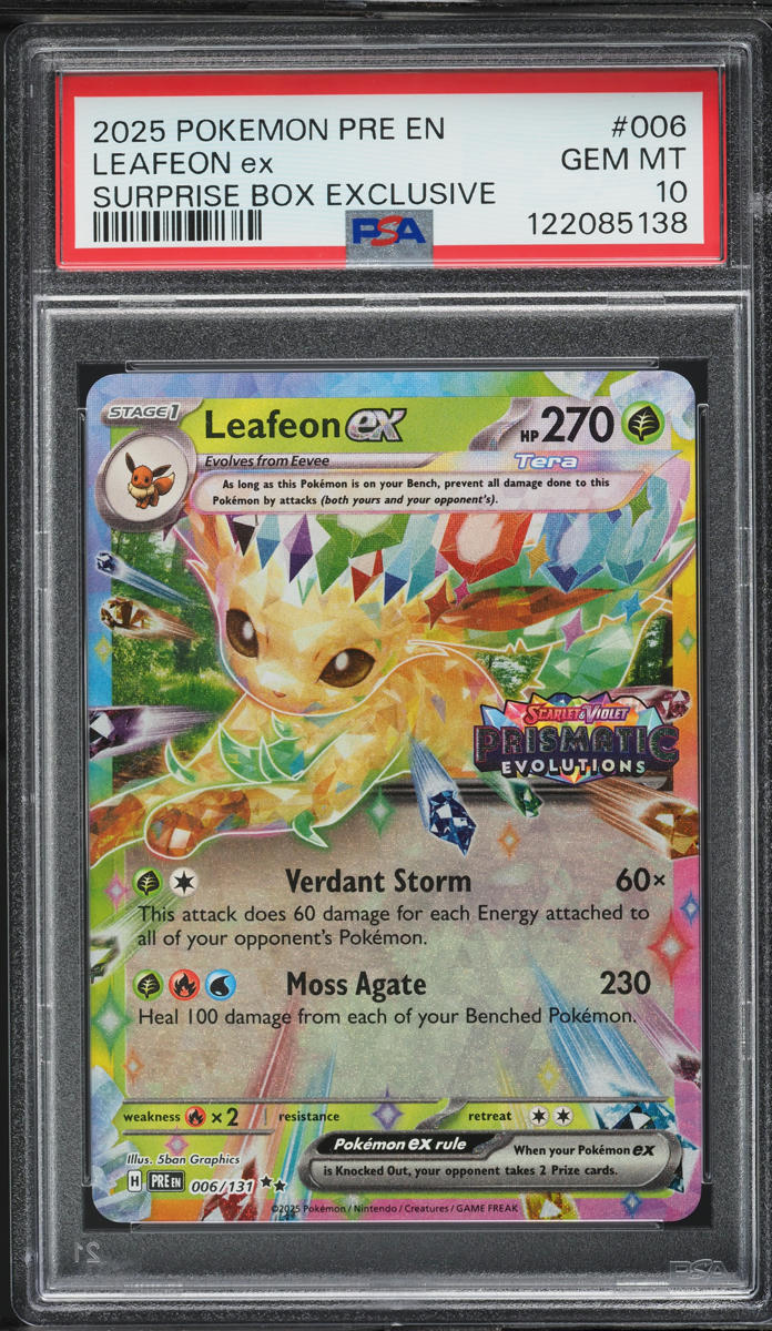 2025 Pokemon SV Prismatic Evolutions Surprise Box Exclusive Leafeon EX #6 PSA 10