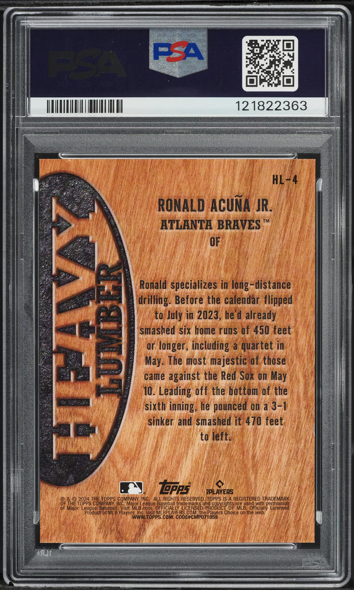 2024 Topps Heavy Lumber Ronald Acuna Jr. #HL4 PSA 10 GEM MINT