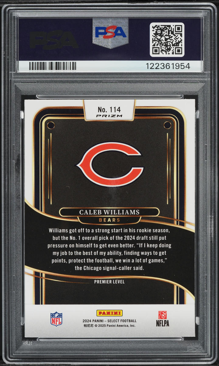 2024 Select Premier Level Red & Blue Shock Caleb Williams ROOKIE #114 PSA 10