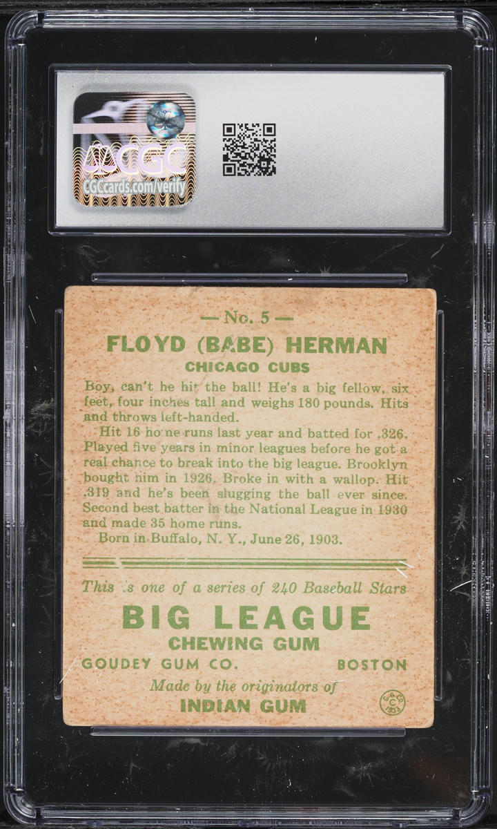 1933 Goudey Babe Herman #5 CGC 1 PR