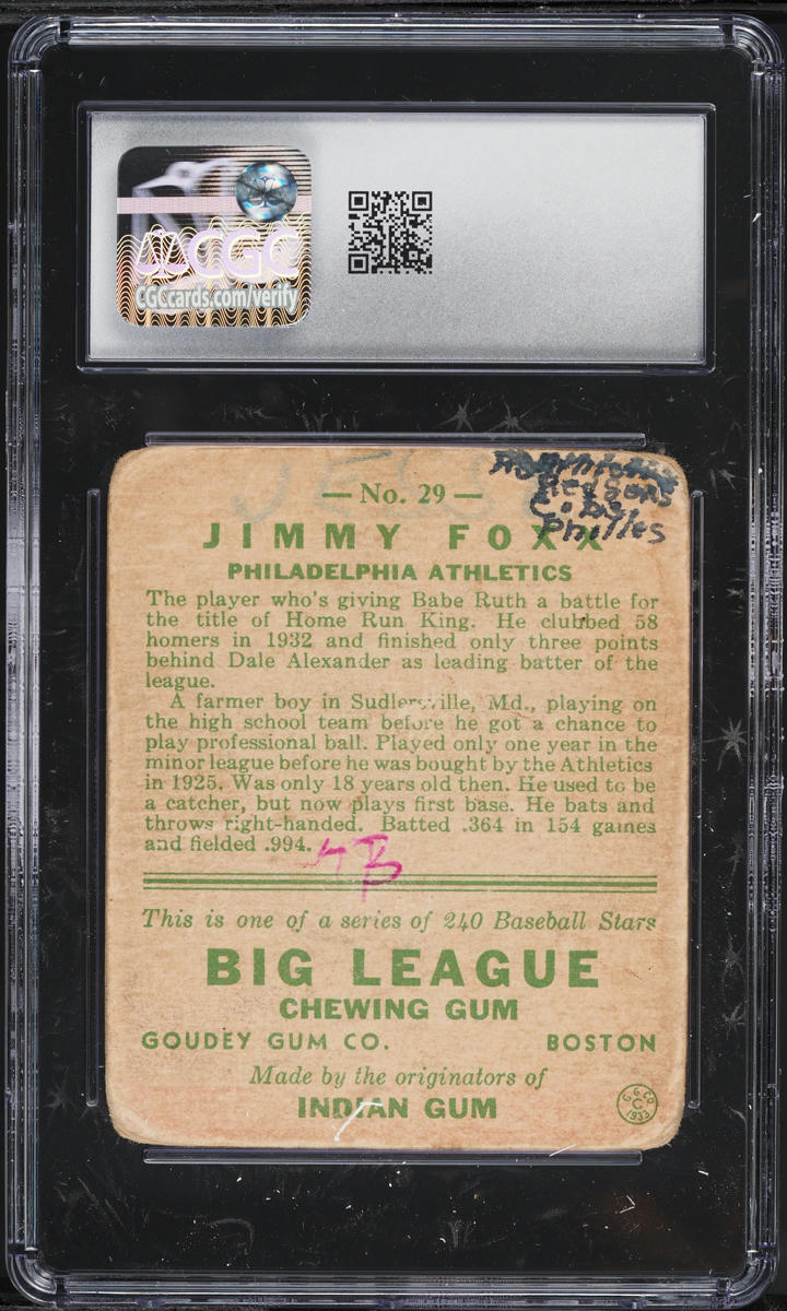 1933 Goudey Jimmie Foxx #29 CGC 1 PR
