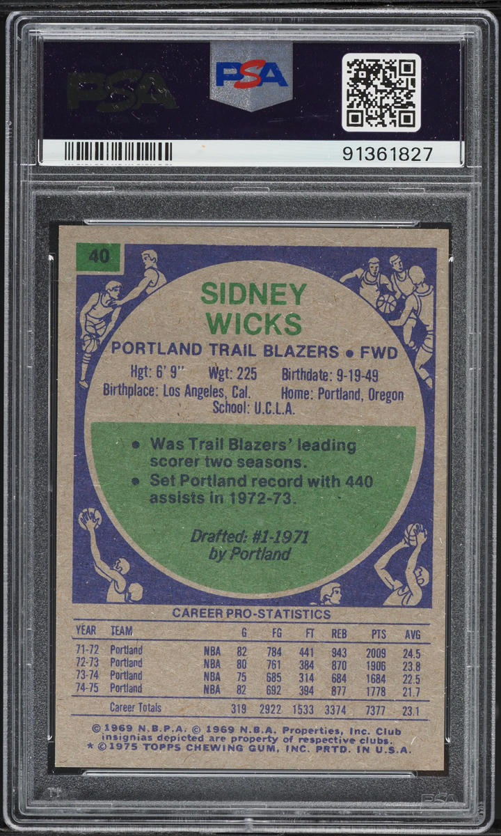 1975 Topps Basketball Sidney Wicks #40 PSA 8 NM-MT