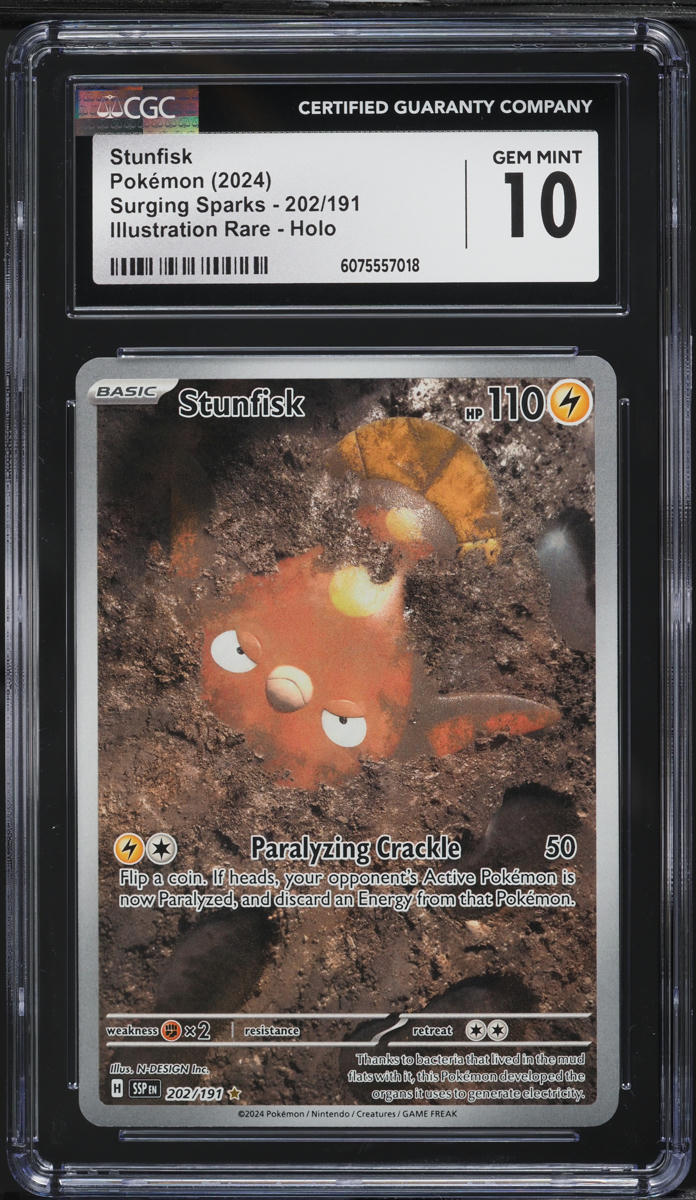 2024 Pokemon Scarlet & Violet Surging Sparks IR Stunfisk #202 CGC 10 GEM MINT