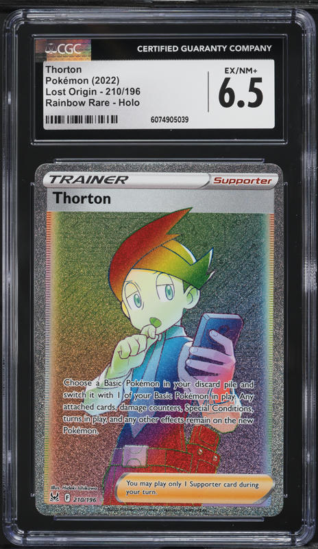 2022 Pokemon Sword & Shield Lost Origin Rainbow Rare Thorton #210 CGC 6.5 EXMT+