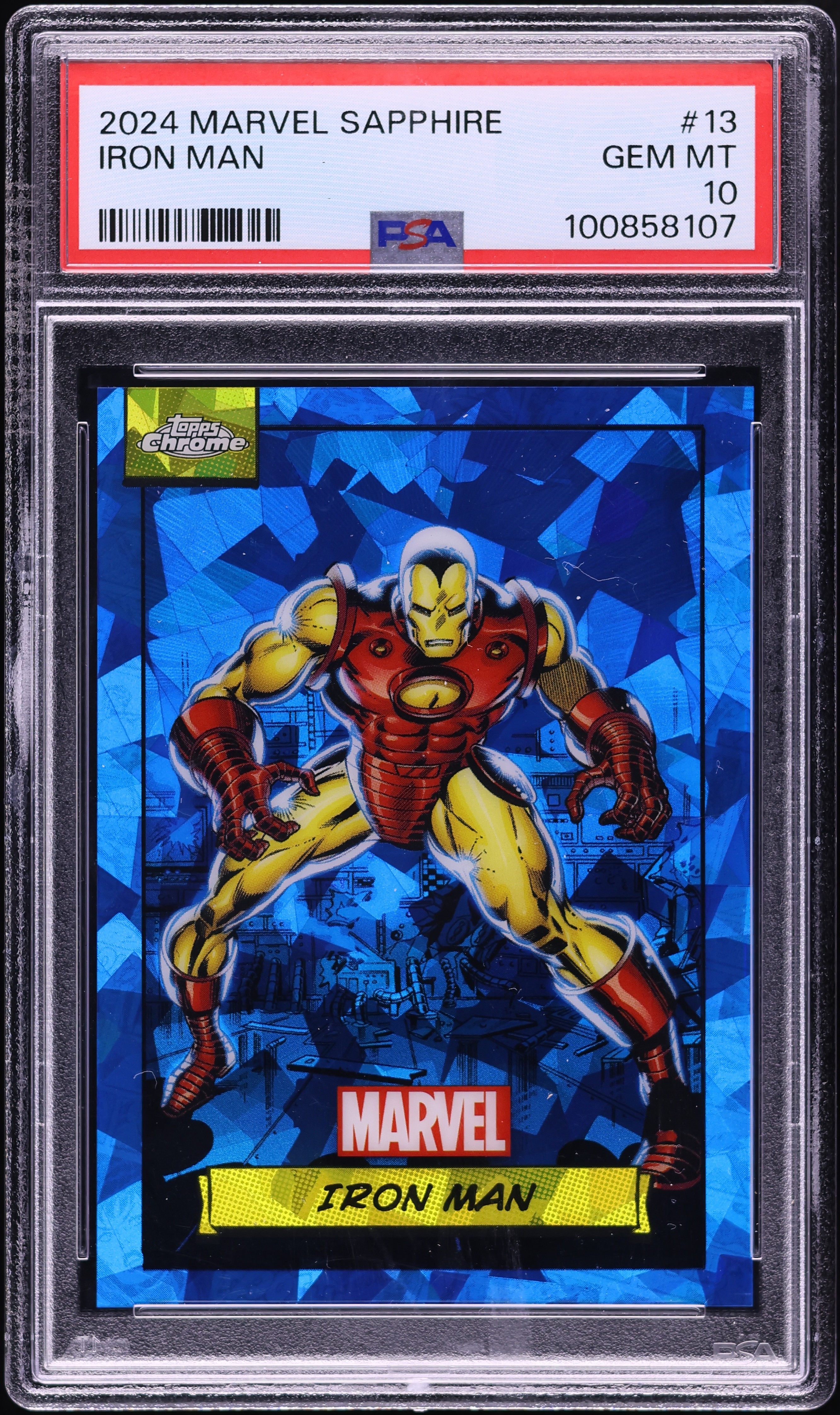2024 Topps Chrome Marvel Sapphire Iron Man #13 PSA 10 GEM MINT on