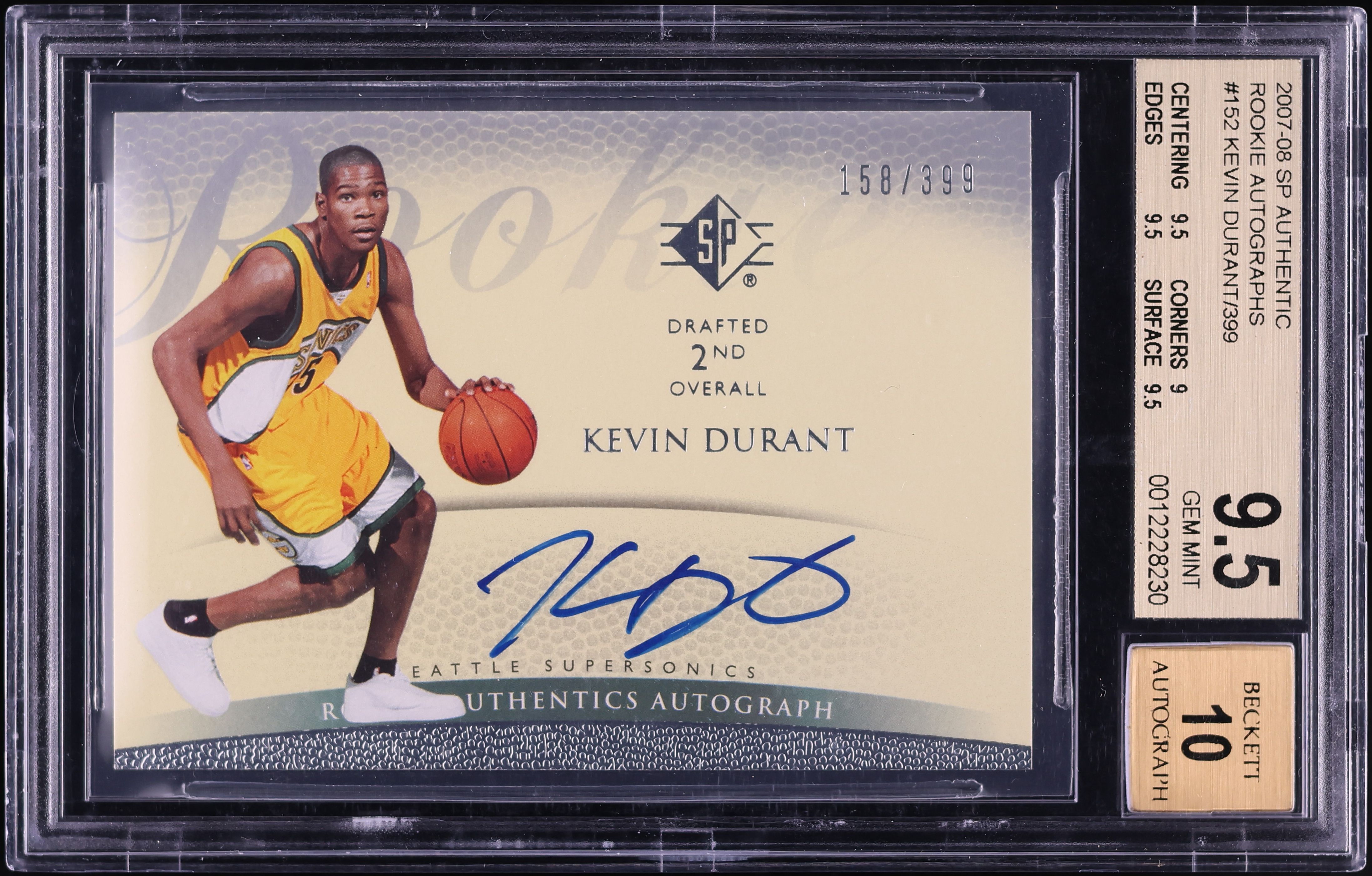 2007 SP Authentic Kevin Durant ROOKIE AUTO /399 #152 BGS 9.5 GEM