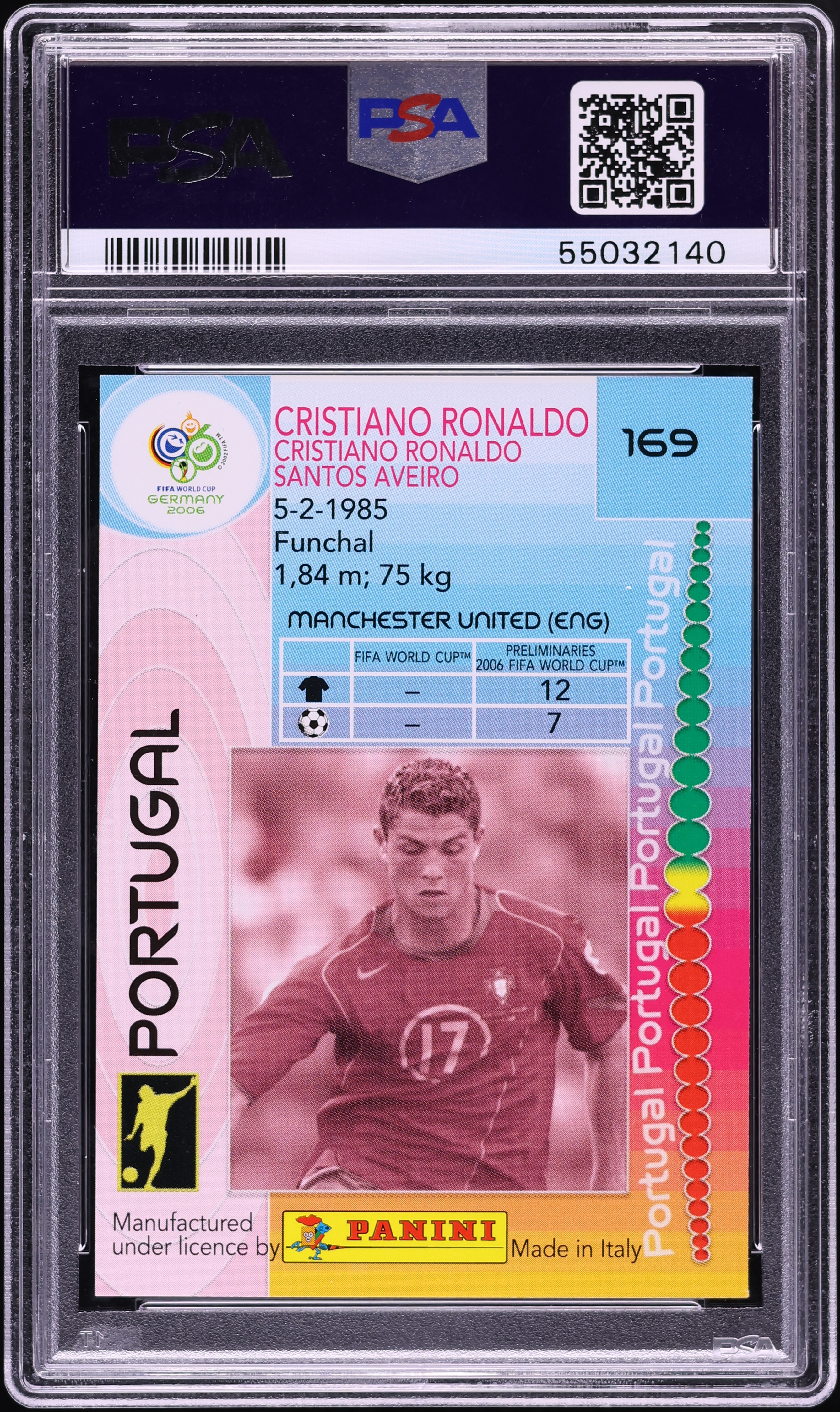 2006 Panini World Cup Germany Cristiano Ronaldo #169 PSA 9 MINT on