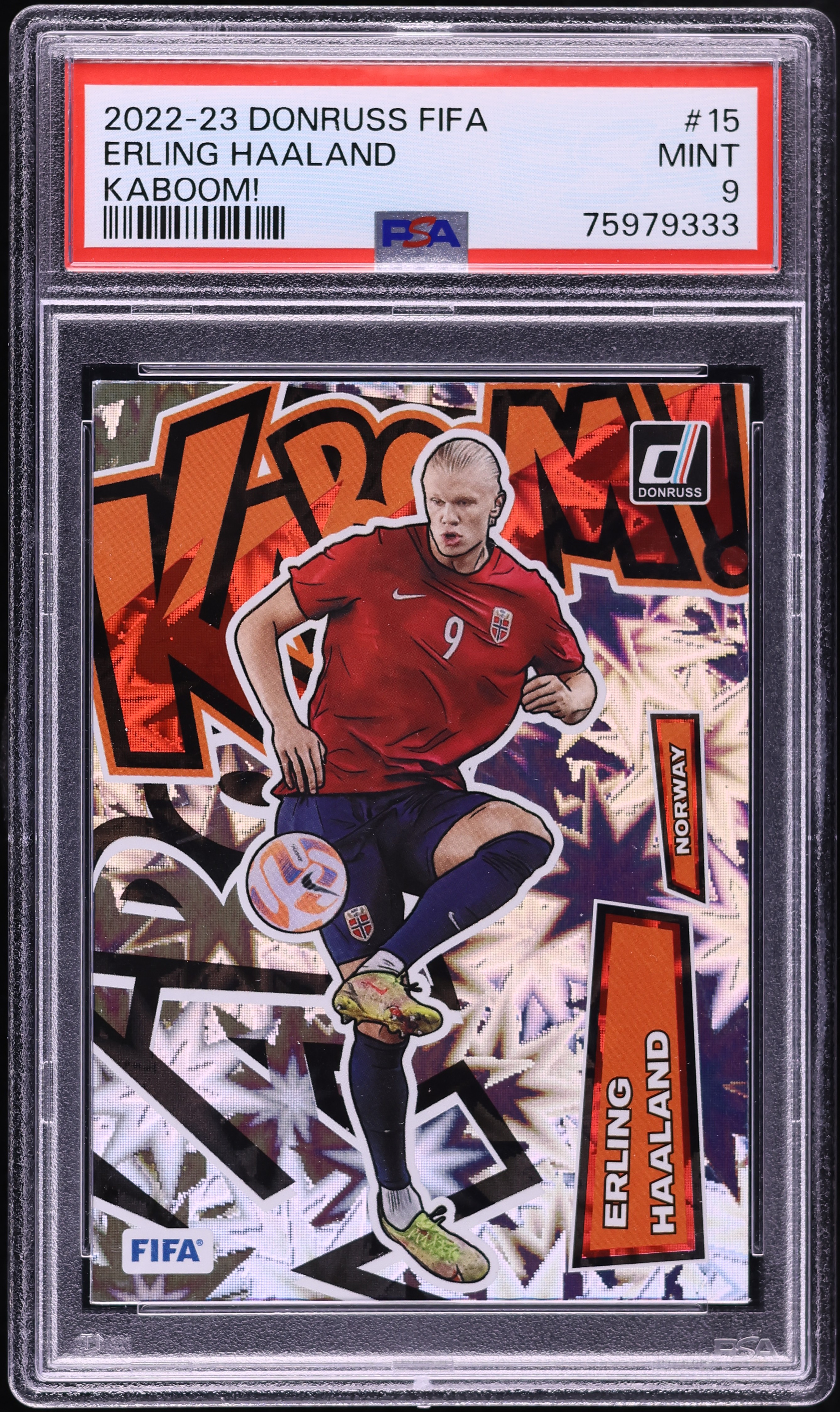 2022 Donruss FIFA Kaboom! Erling Haaland #15 PSA 9 MINT on