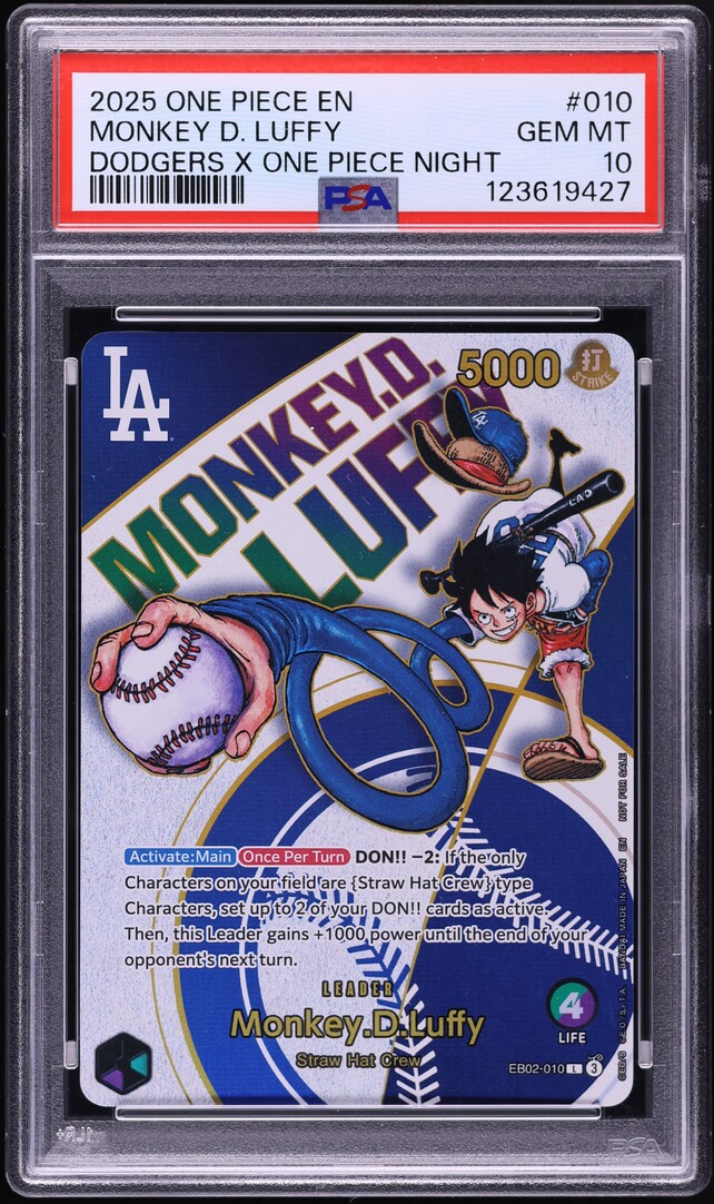 2025 One Piece Promo Dodgers X One Piece Night Monkey D. Luffy #EB02-010 PSA 10