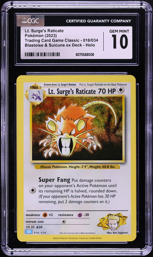 2023 Pokemon TCG Classic Collection Holo Lt. Surge's Raticate CGC 10 GEM MINT on Fanatics Collect 2023 Pokemon TCG Classic Collection Holo Lt. Surge's Raticate CGC 10 GEM MINT on Fanatics Collect