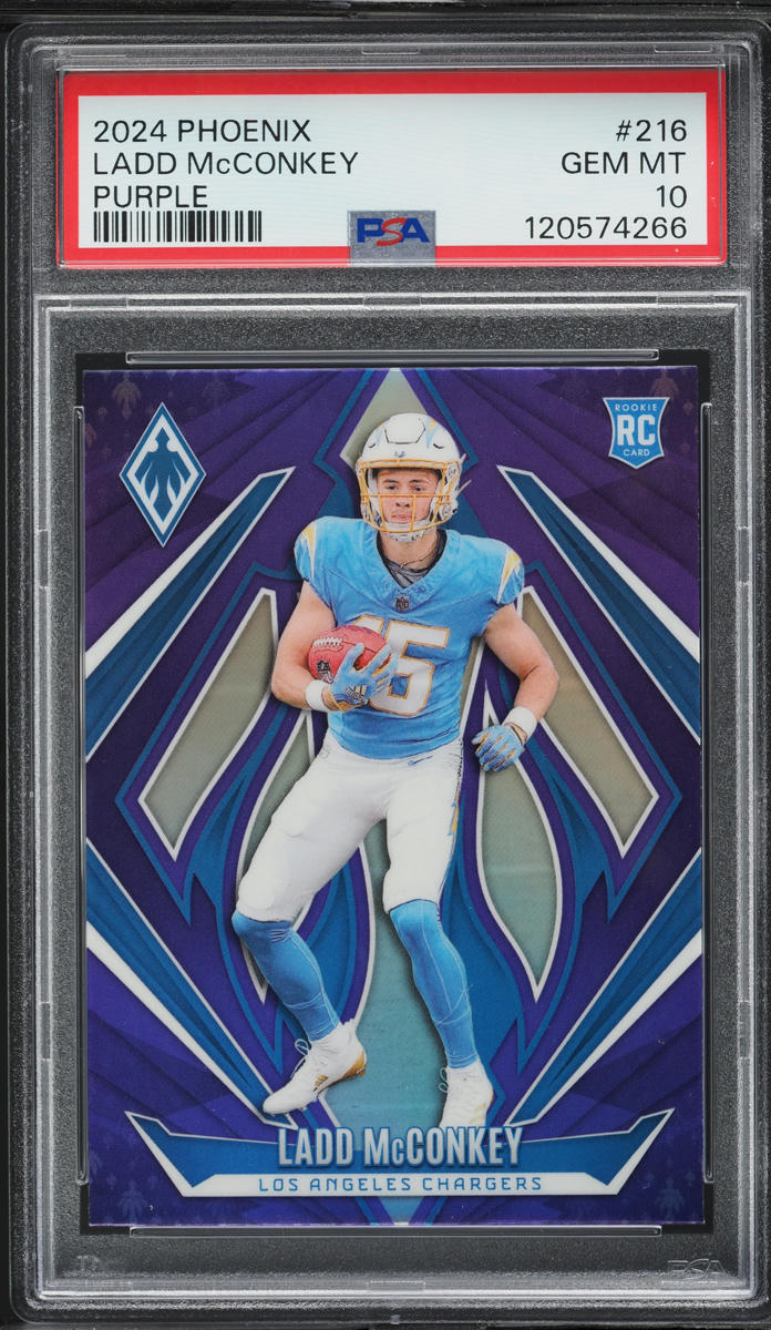 2024 Panini Phoenix Purple Ladd McConkey ROOKIE #216 PSA 10 GEM