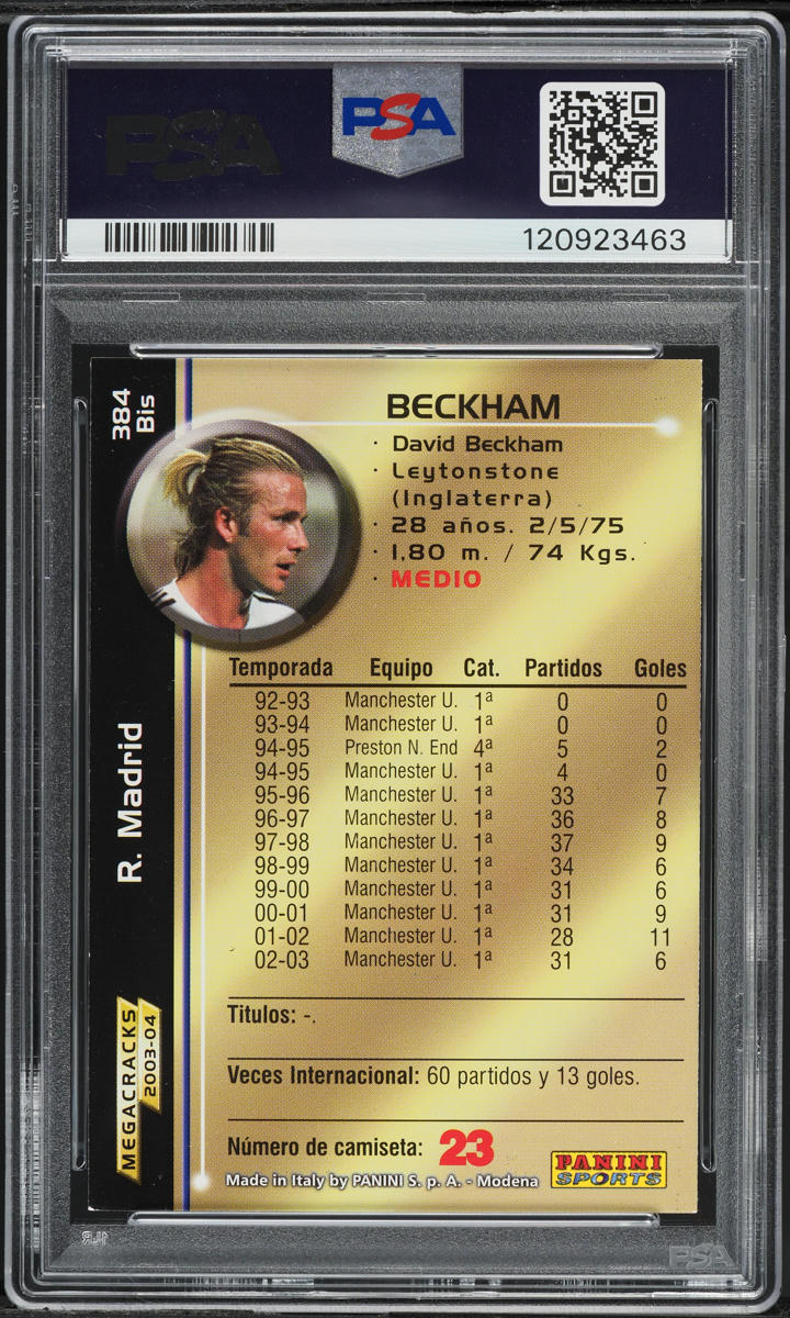2003 Panini Liga Megafichas David Beckham #384BIS PSA 8 NM-MT on