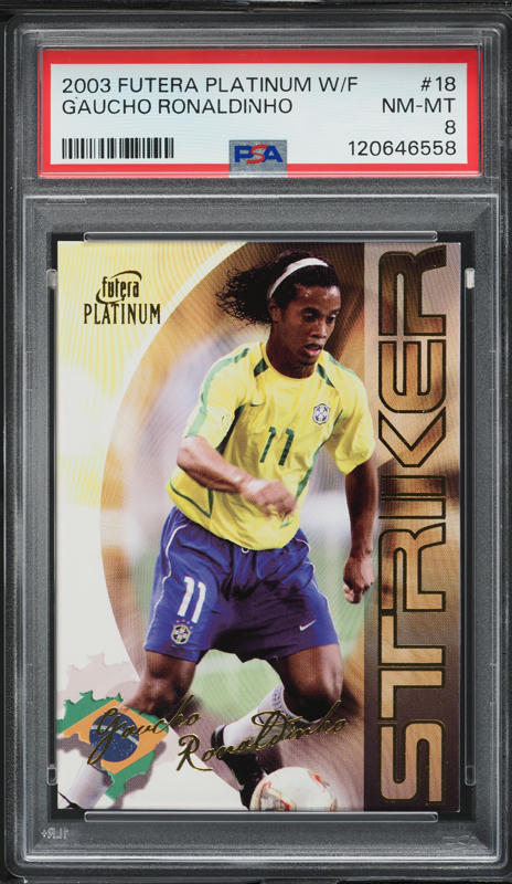 2003 Futera Platinum World Football Ronaldinho #18 PSA 8 NM-MT on