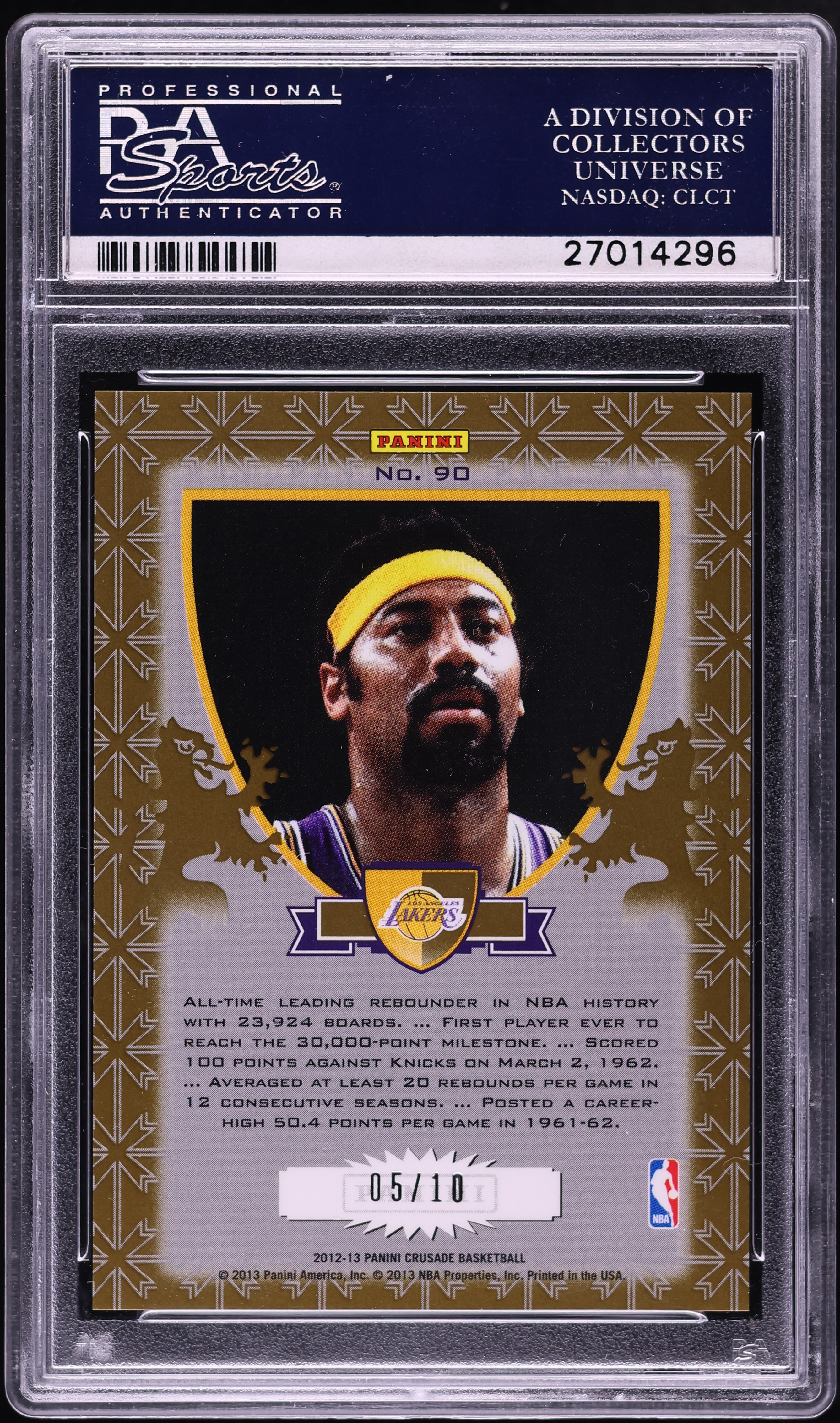 2012 Panini Crusade Gold Prizm Wilt Chamberlain /10 #90 PSA 9 MINT 2012 Panini Crusade Gold Prizm Wilt Chamberlain /10 #90 PSA 9 MINT