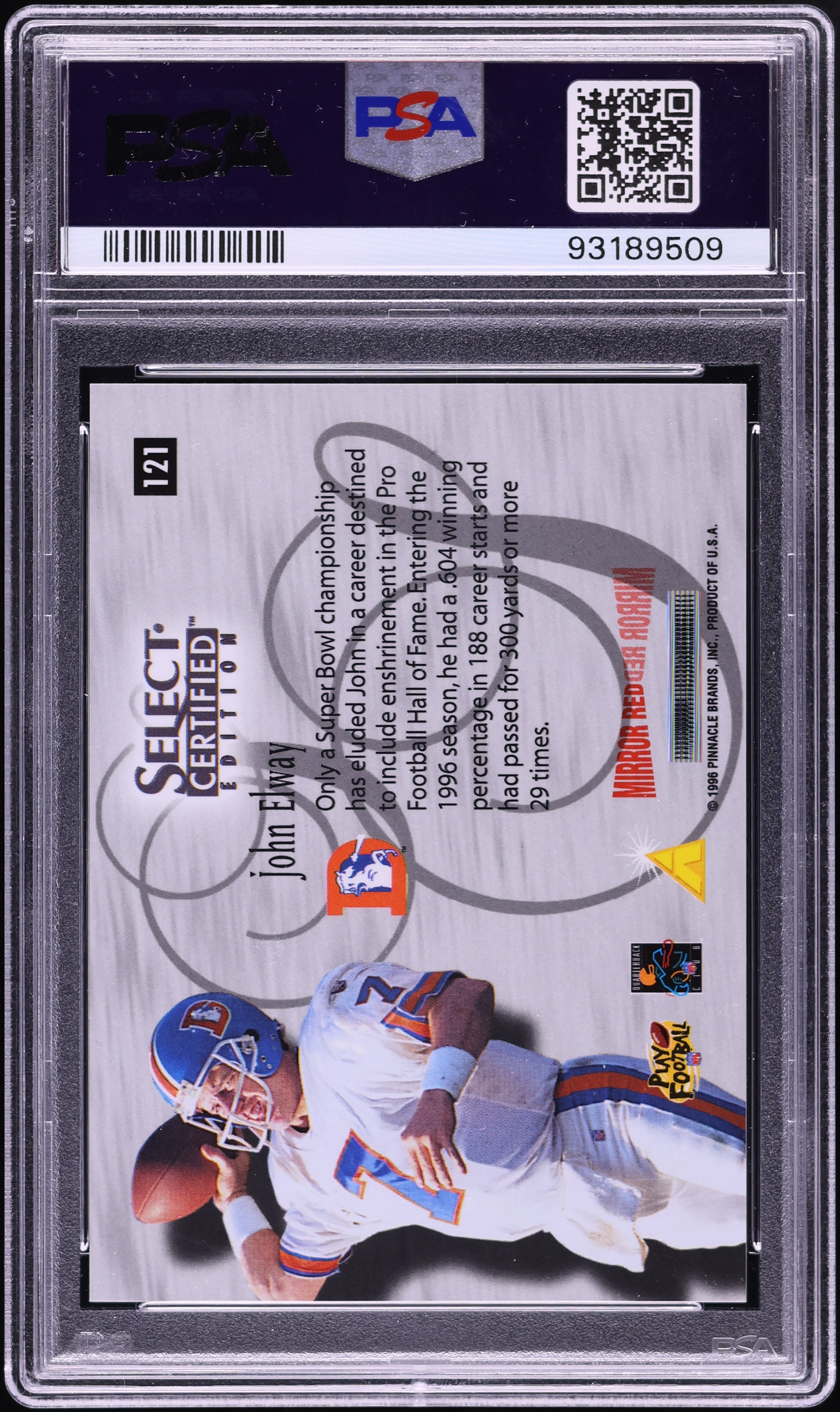 1996 Select Certified Premium Stock Mirror Red John Elway #121 PSA