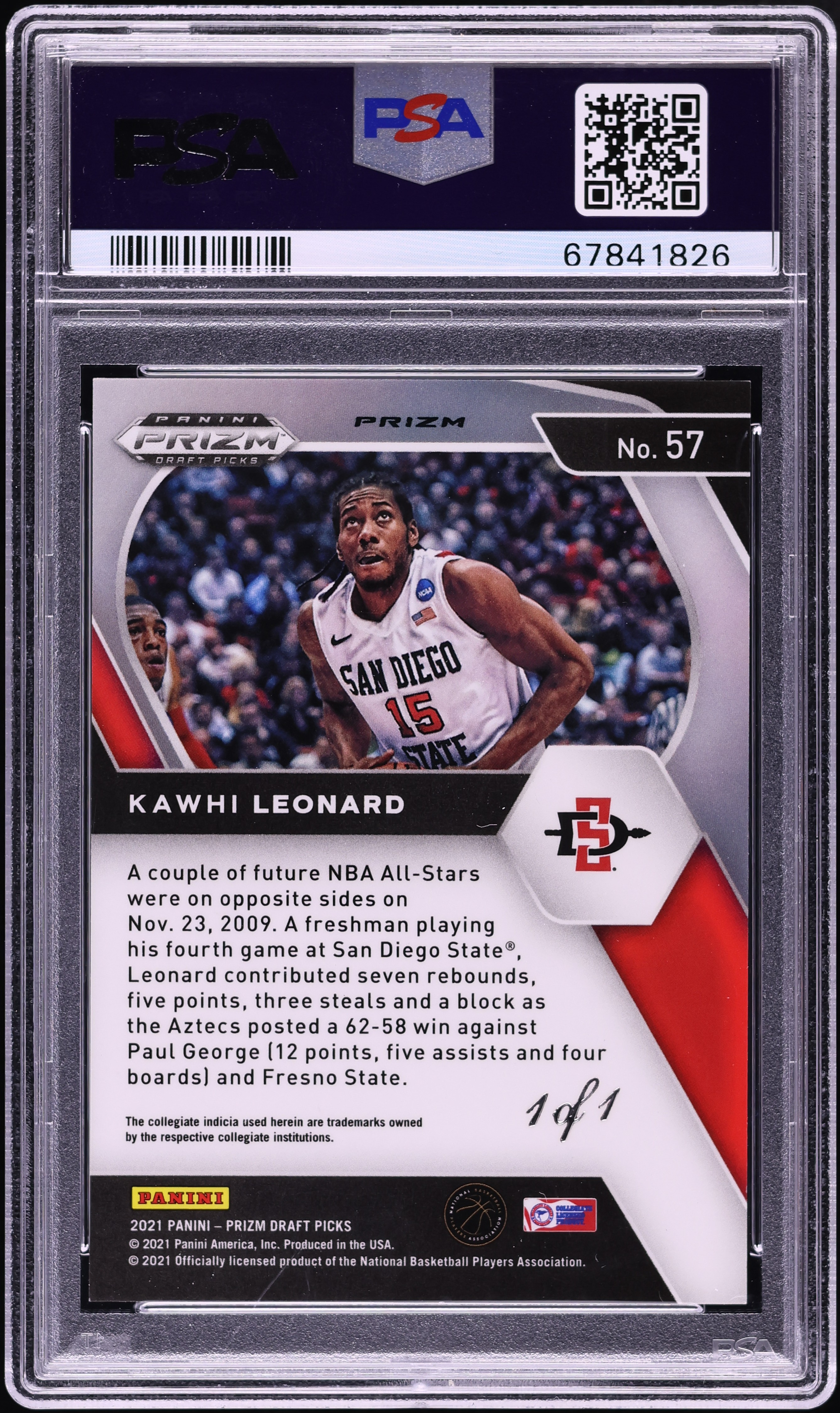 2021 Panini Prizm Draft Picks Choice Nebula Kawhi Leonard 1/1 #57