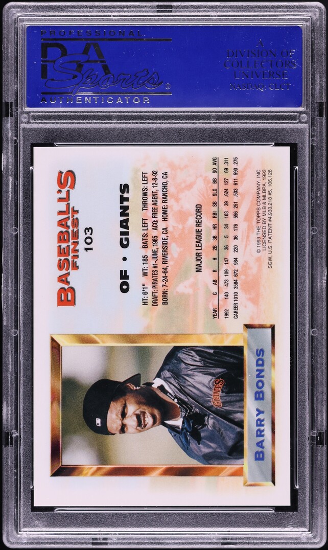 1993 Finest Refractor Barry Bonds #103 PSA 9 MINT