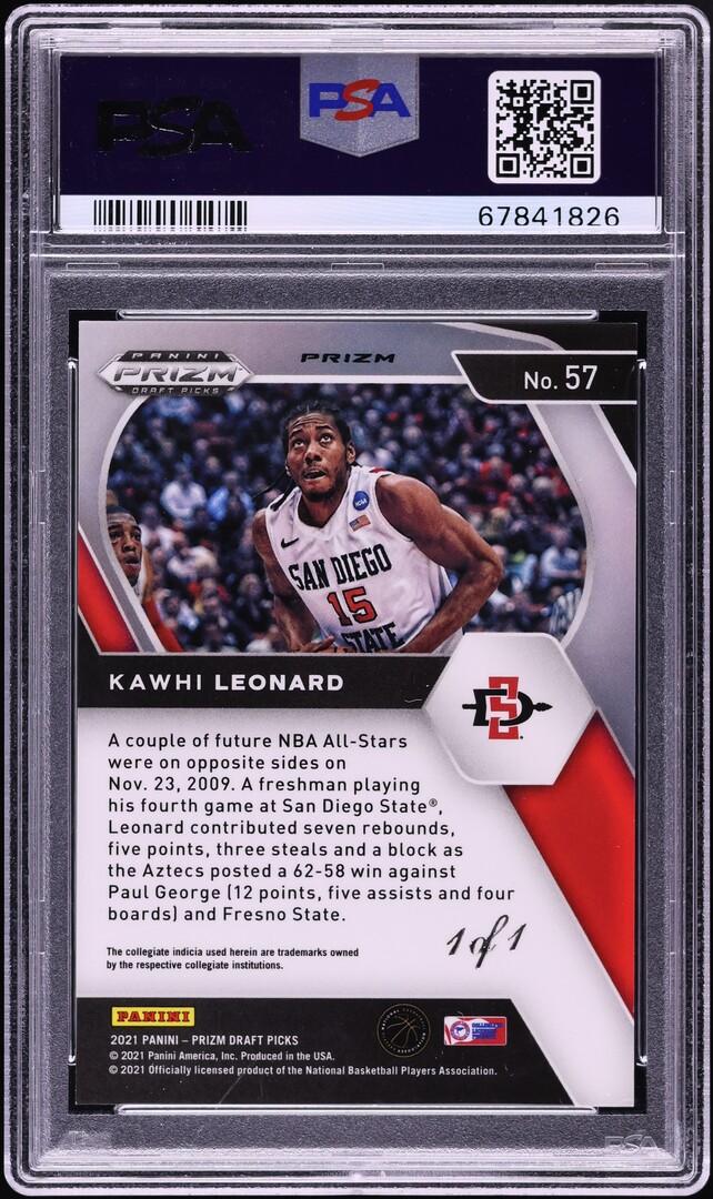 2021 Panini Prizm Draft Picks Choice Nebula Kawhi Leonard 1/1 #57 PSA 8 NM-MT