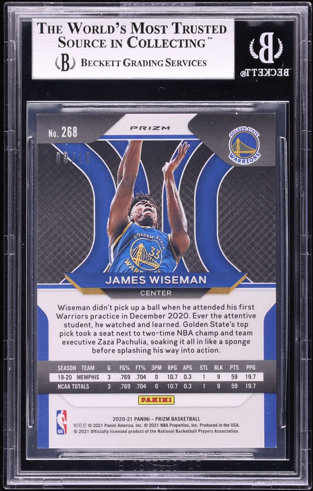 2020 Panini Prizm Gold James Wiseman ROOKIE /10 #268 BGS 9 MINT