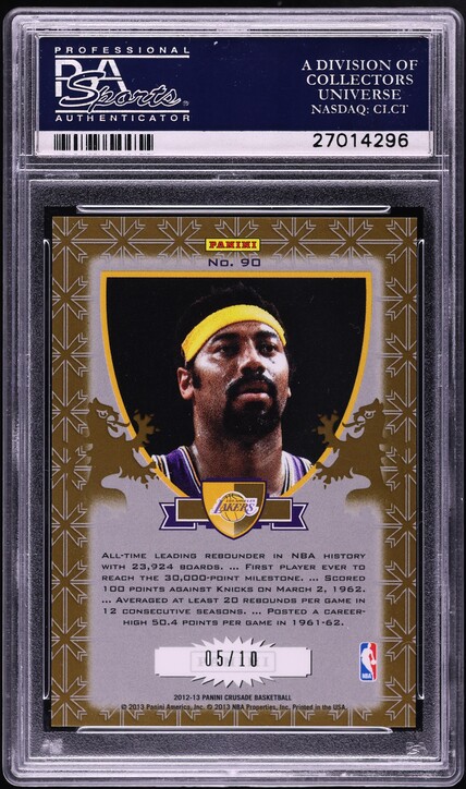 2012 Panini Crusade Gold Prizm Wilt Chamberlain /10 #90 PSA 9 MINT