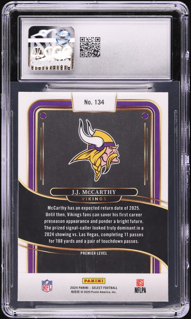 2024 Select Premier Level J.J. McCarthy ROOKIE #134 CGC 10 GEM