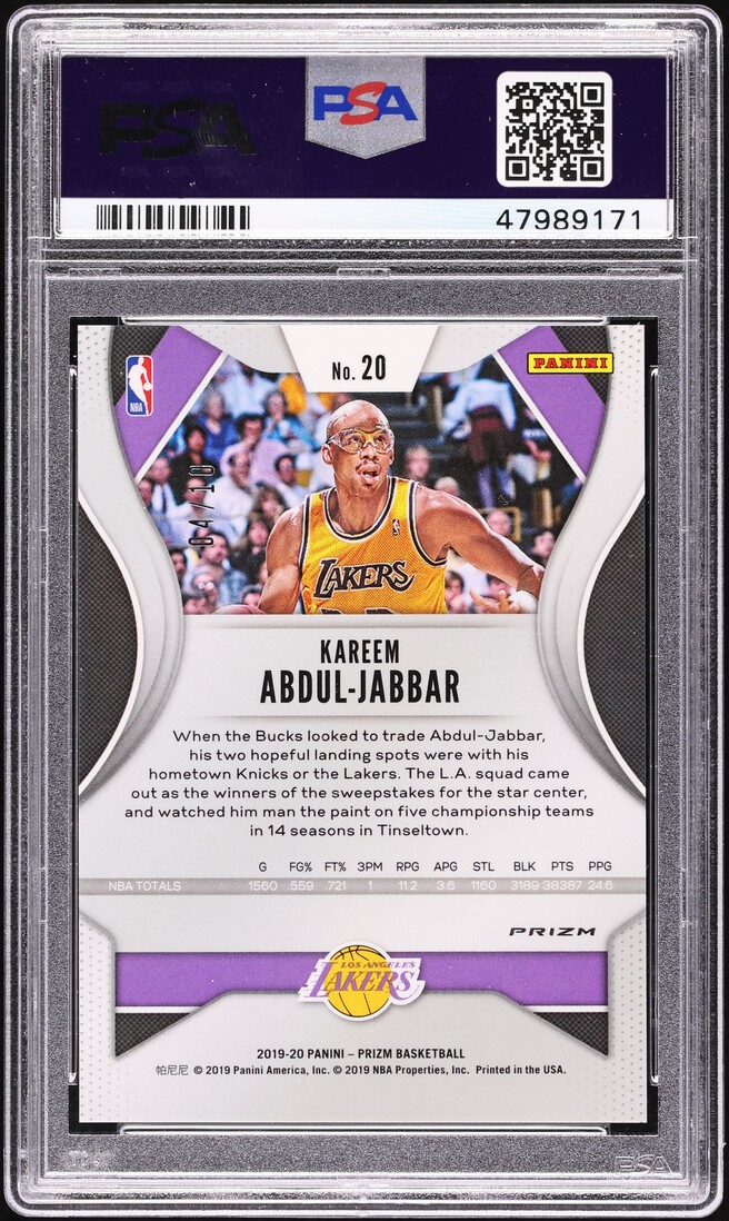 2019 Panini Prizm Gold Kareem Abdul-Jabbar /10 #20 PSA 9 MINT