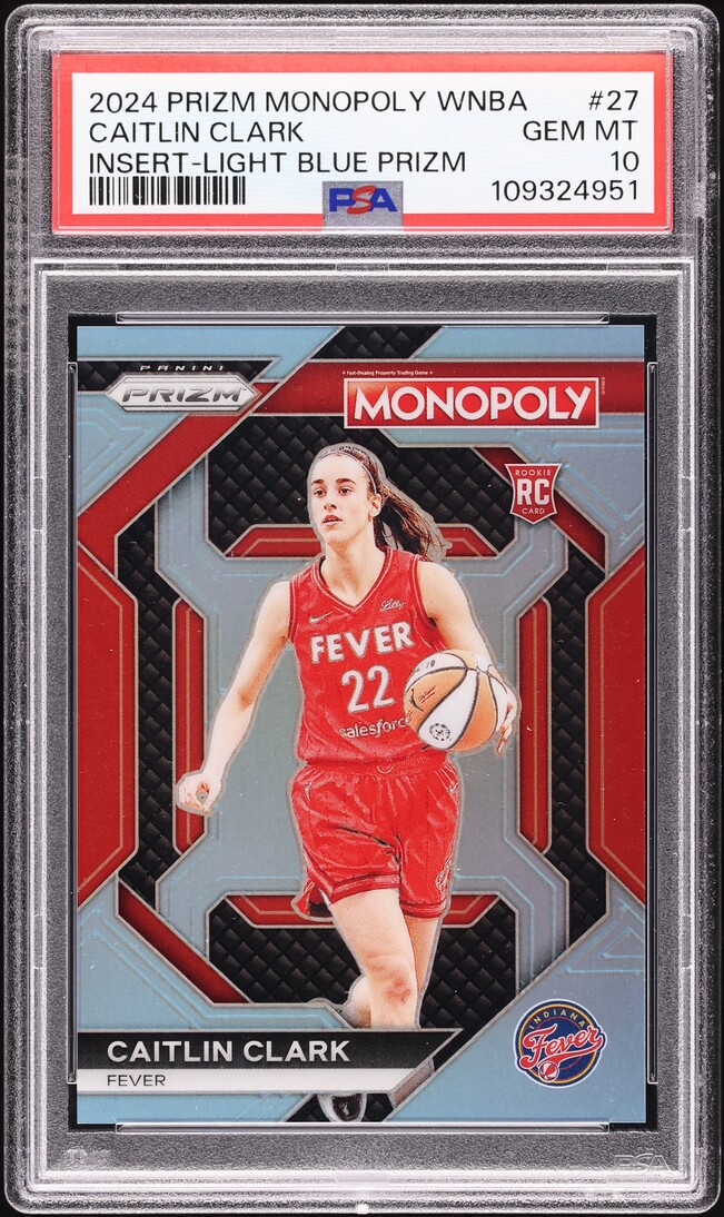 2024 Panini Prizm Monopoly WNBA Insert Light Blue Caitlin Clark RC /199 PSA 10