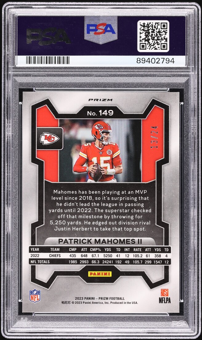 2023 Panini Prizm Gold Sparkle Patrick Mahomes II /24 #149 PSA 10 GEM MINT