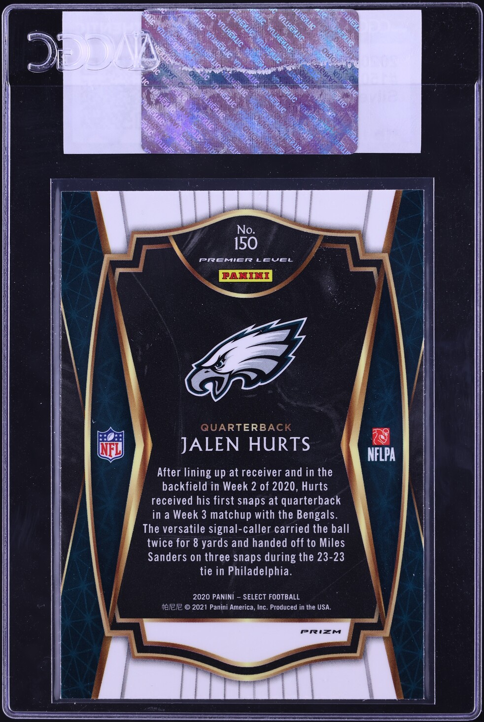 2020 Select Premier Level Silver Jalen Hurts ROOKIE #150 CGC AUTH