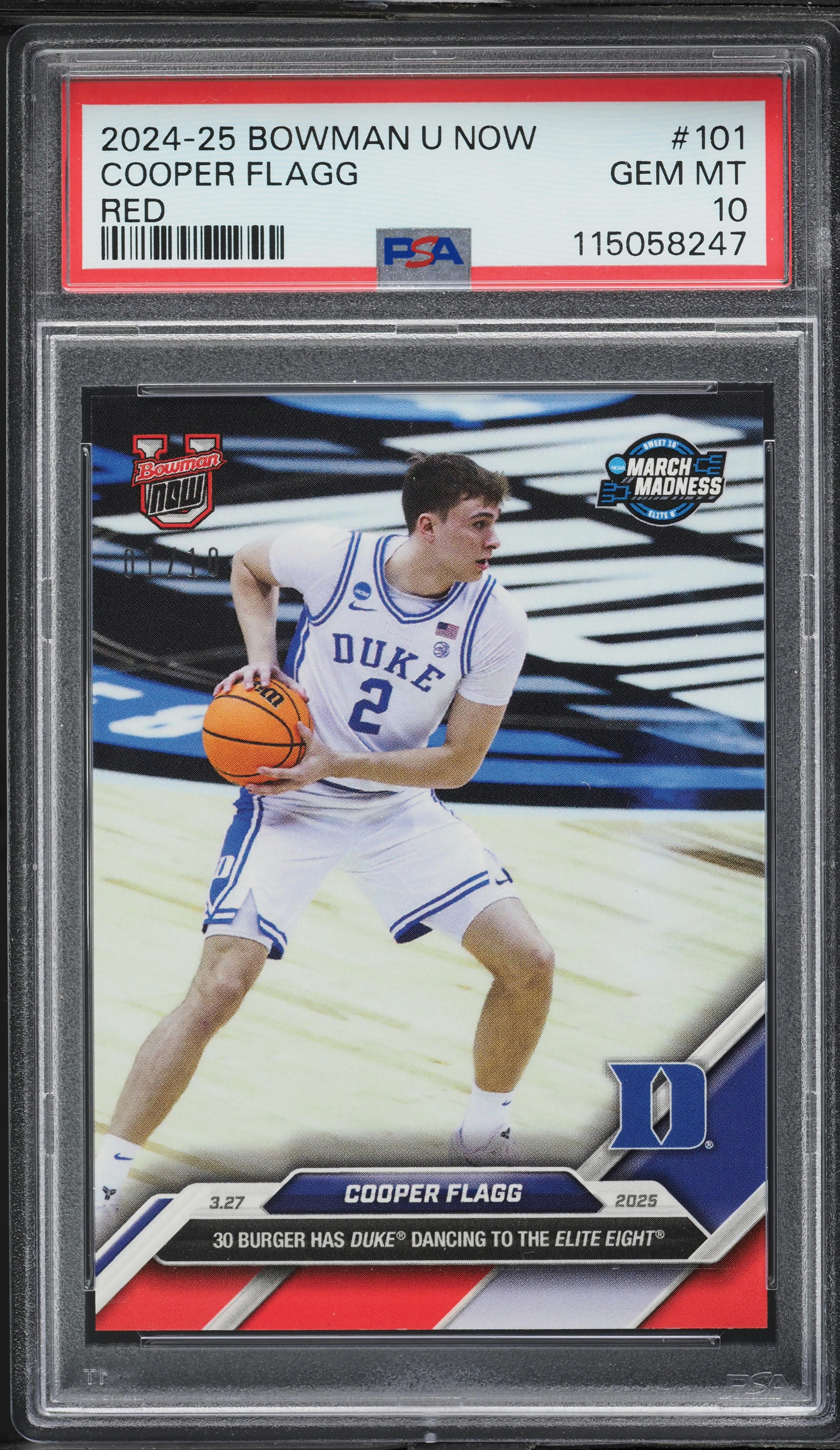2024 Bowman University Now Red Cooper Flagg ROOKIE 1/10 #101 PSA 