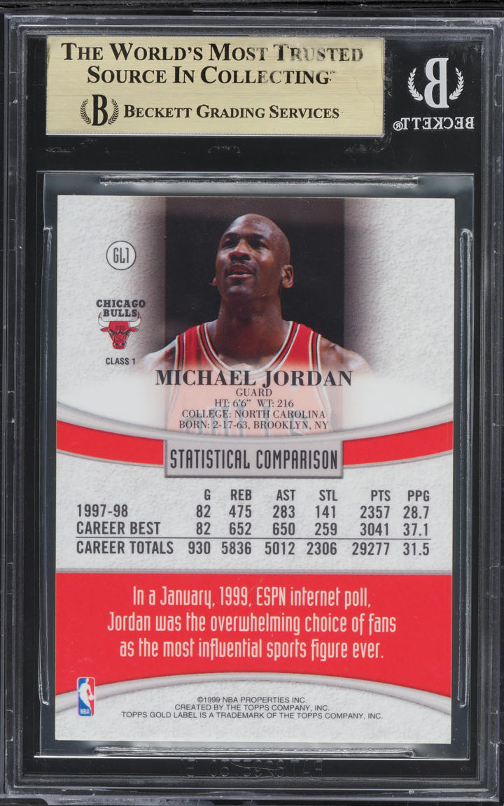 1998 Topps Gold Label Michael Jordan #GL1 BGS 9.5 GEM MINT