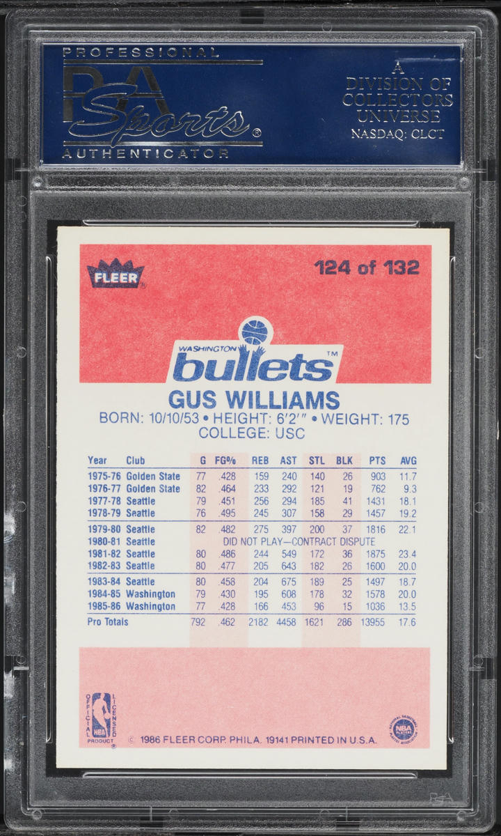1986 Fleer Basketball Gus Williams #124 PSA 10 GEM MINT