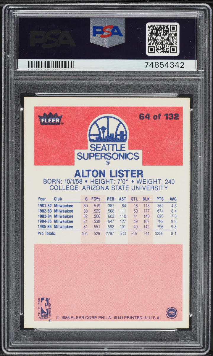 1986 Fleer Basketball Alton Lister #64 PSA 10 GEM MINT