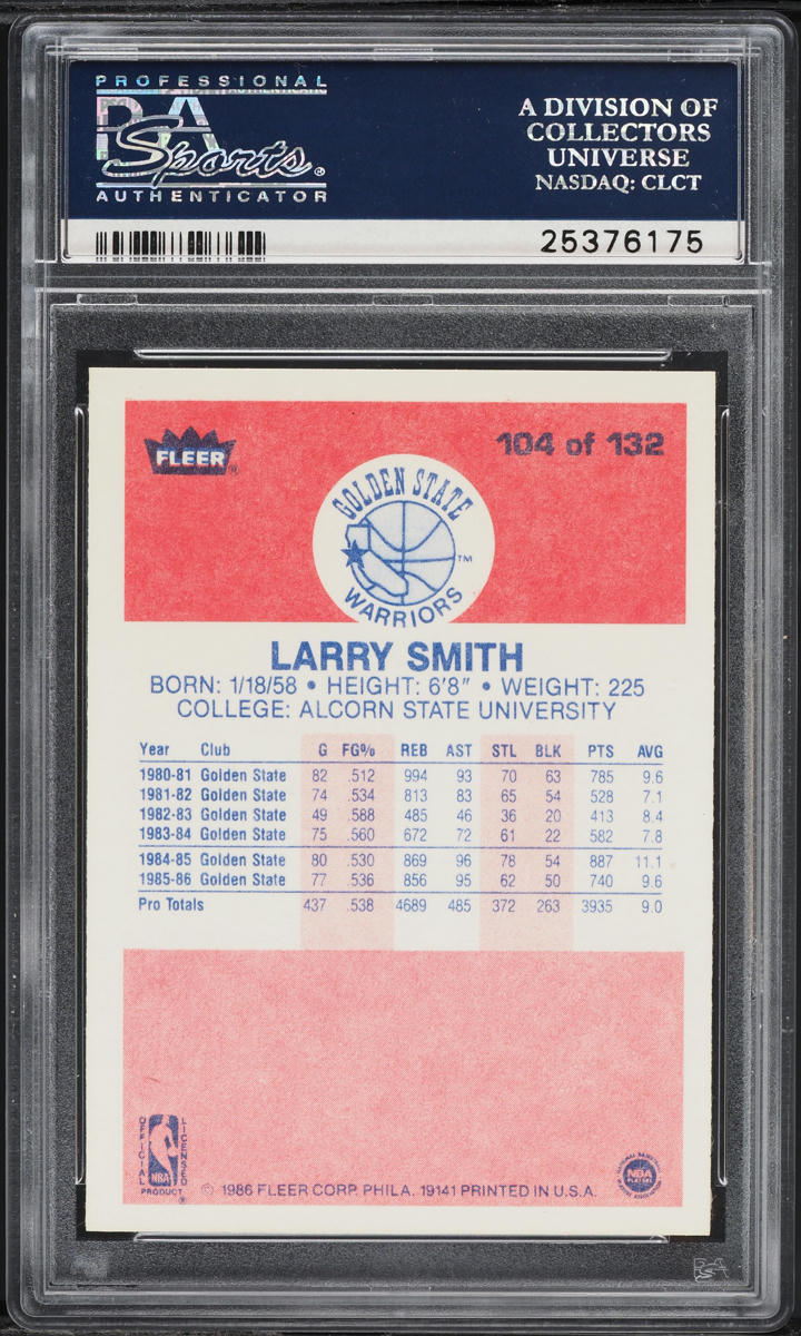 1986 Fleer Basketball Larry Smith #104 PSA 10 GEM MINT