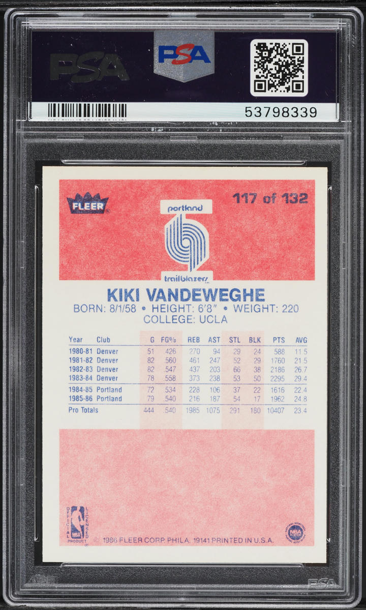1986 Fleer Basketball Kiki Vandeweghe #117 PSA 10 GEM MINT