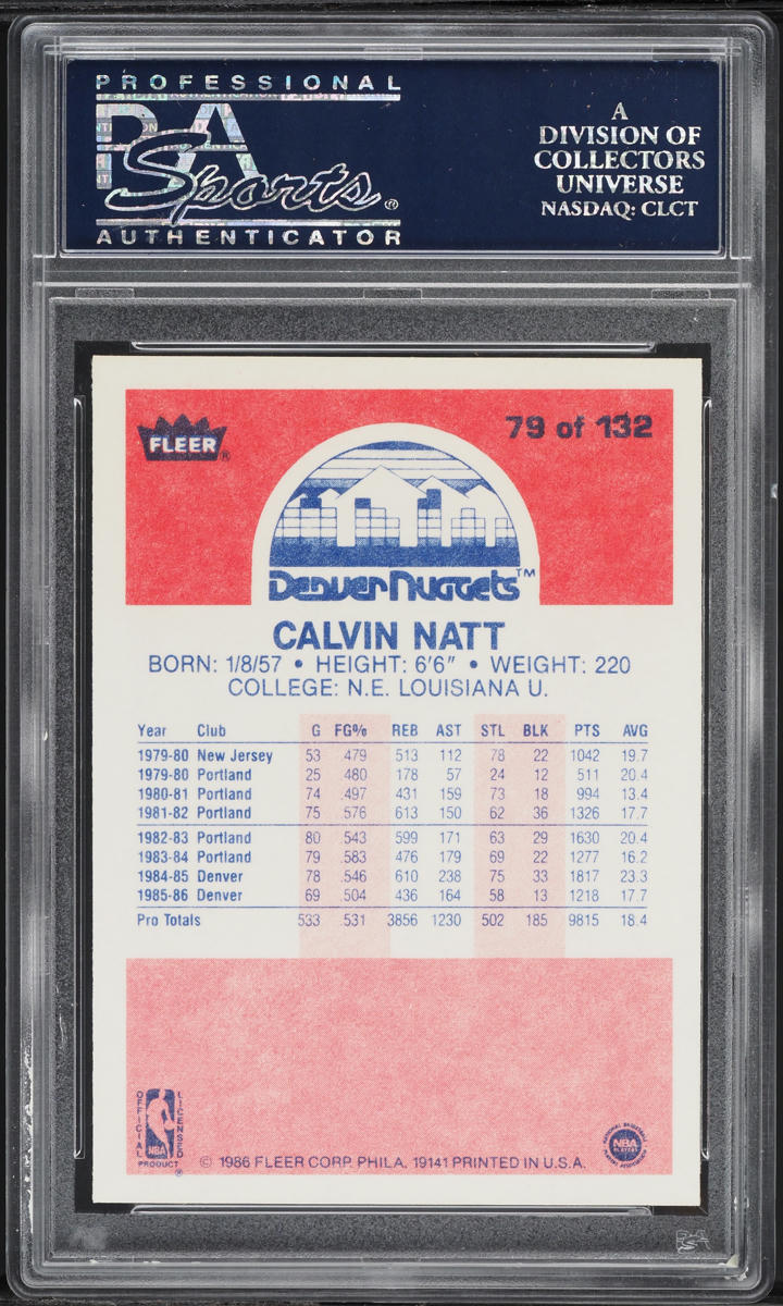 1986 Fleer Basketball Calvin Natt #79 PSA 10 GEM MINT