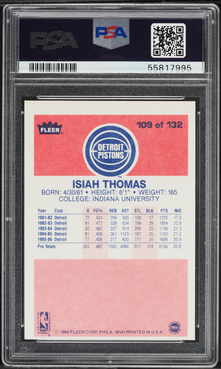 1986 Fleer Basketball Isiah Thomas ROOKIE #109 PSA 8(oc) NM-MT