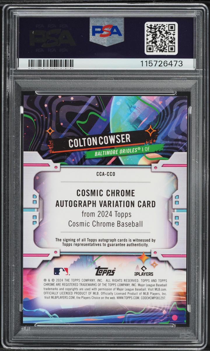 2024 Topps Chrome Cosmic Green Space Dust Ref Colton Cowser RC AUTO /75 PSA 10