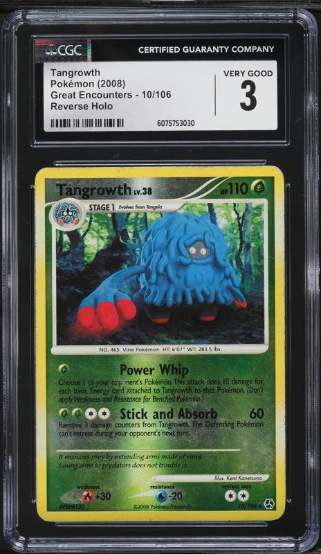 2008 Pokemon DP Great Encounters Reverse Holo Tangrowth #10 CGC 3 VG