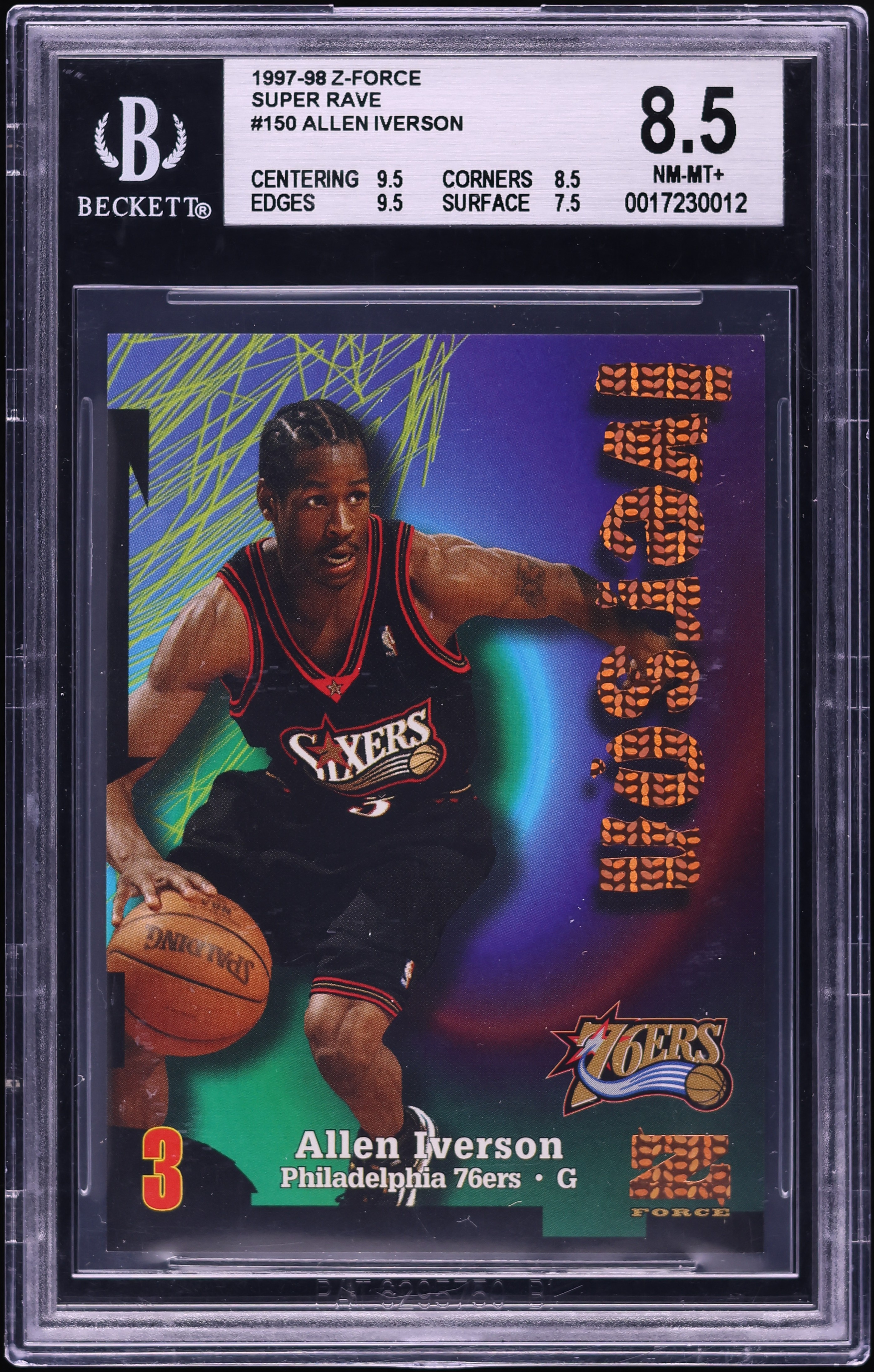 1997 Skybox Z-Force Super Rave Allen Iverson /50 #150 BGS 8.5 NM