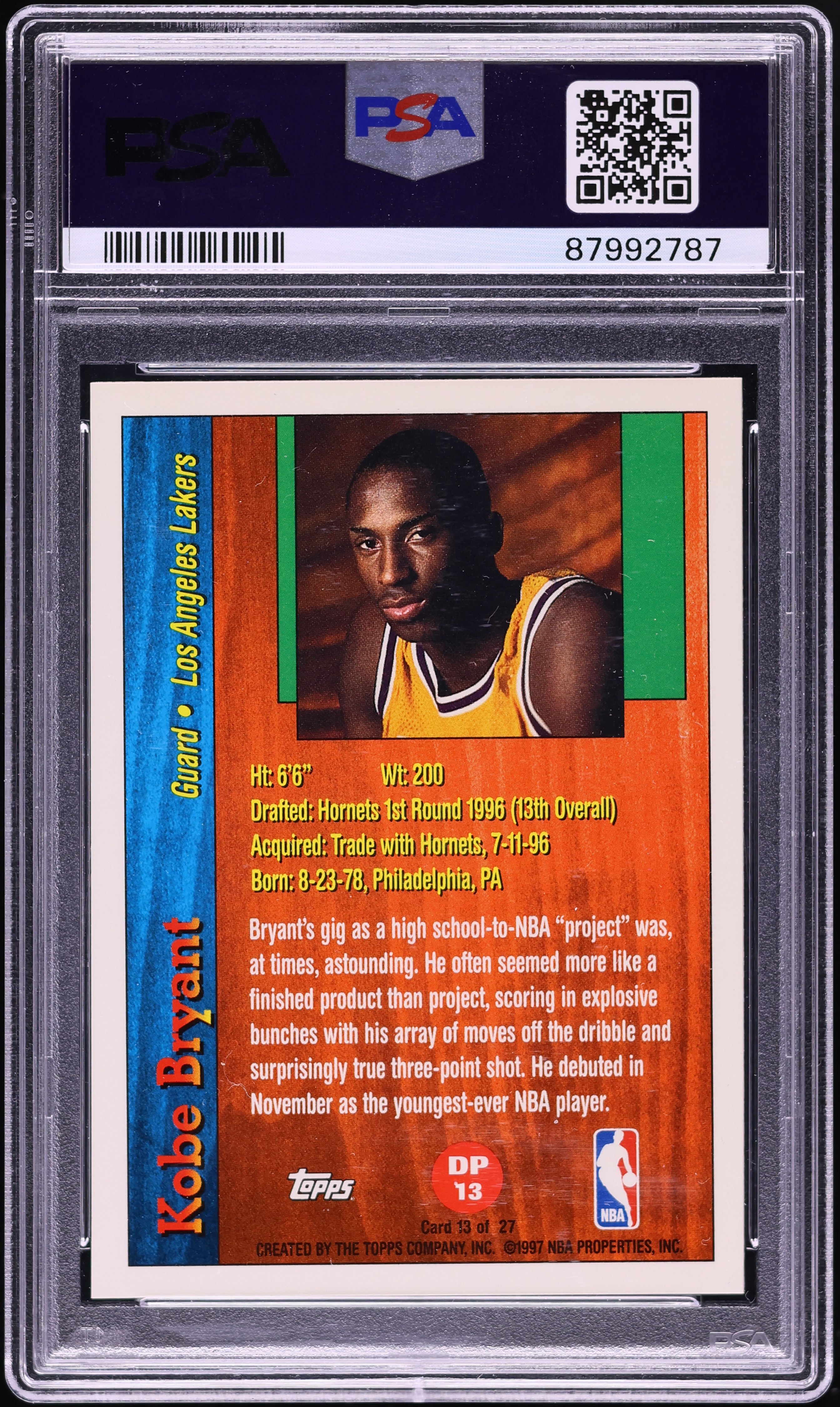 1996 Topps Draft Redemption Kobe Bryant ROOKIE #DP13 PSA 8 NM-MT