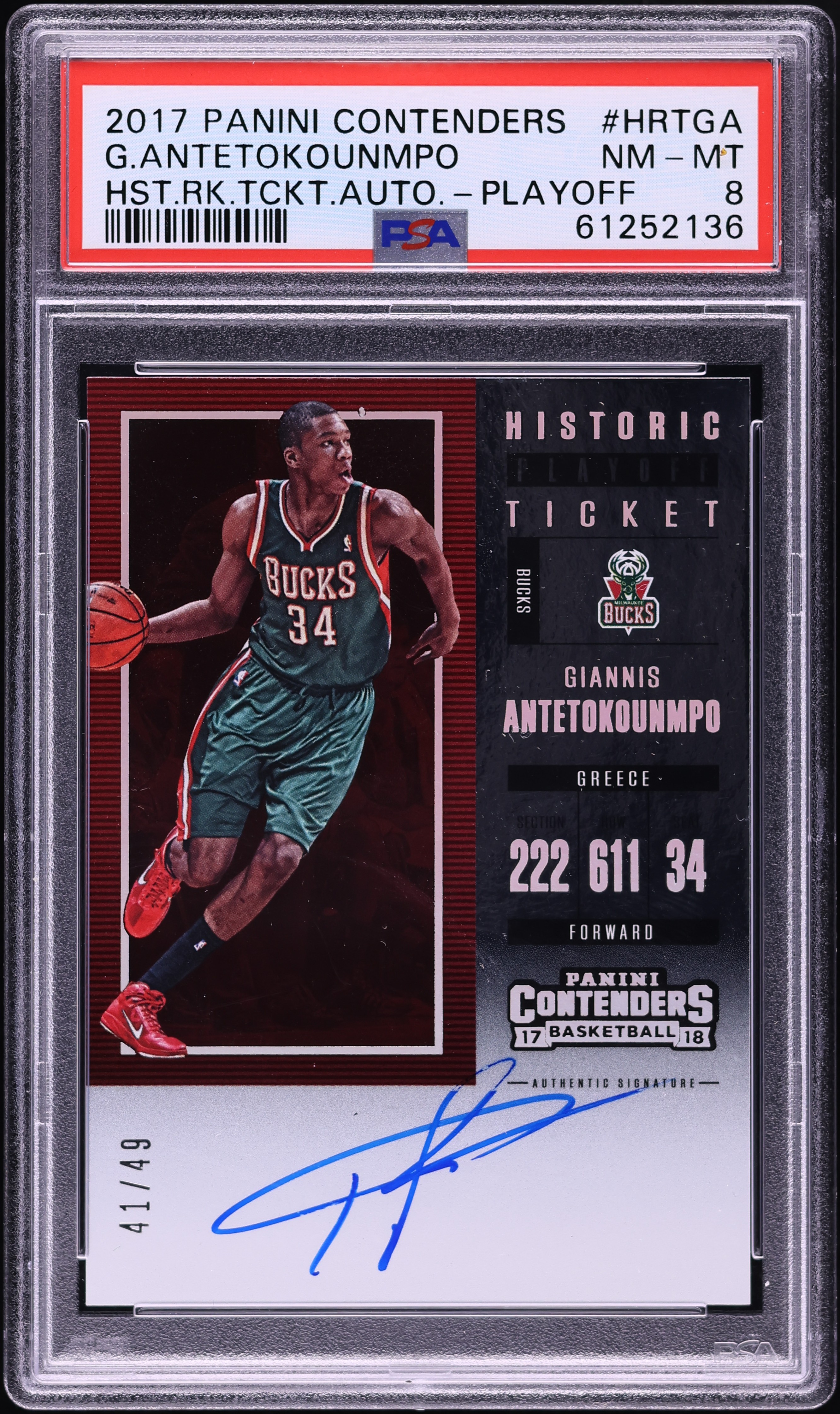 2017 Panini Contenders Playoff Ticket Giannis Antetokounmpo AUTO