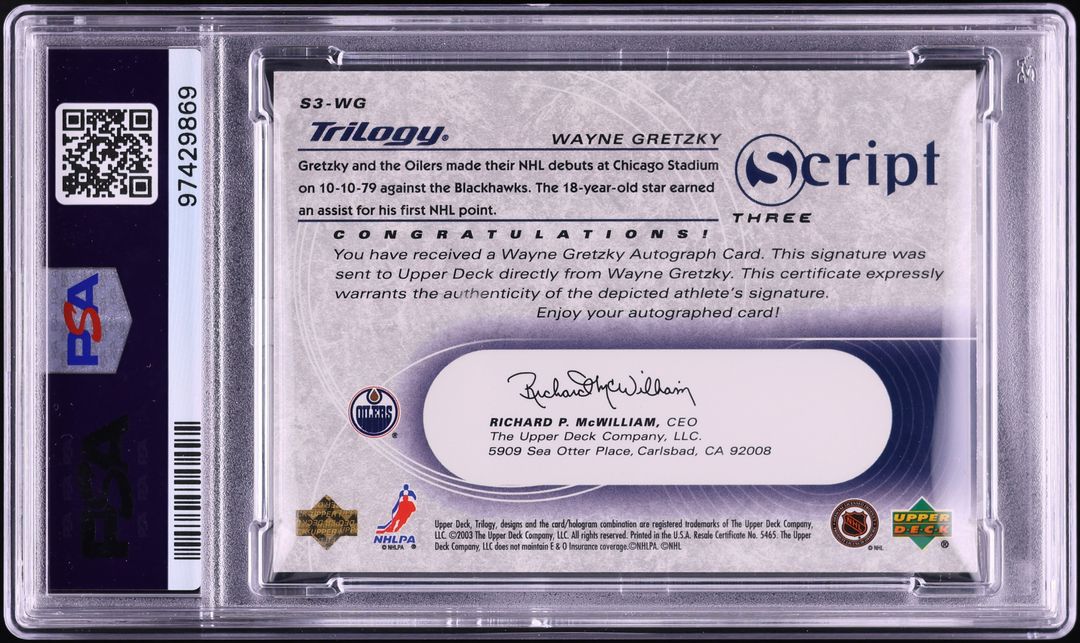 2003 Upper Deck Trilogy Script Three Wayne Gretzky AUTO #S3-WG PSA 9 MINT