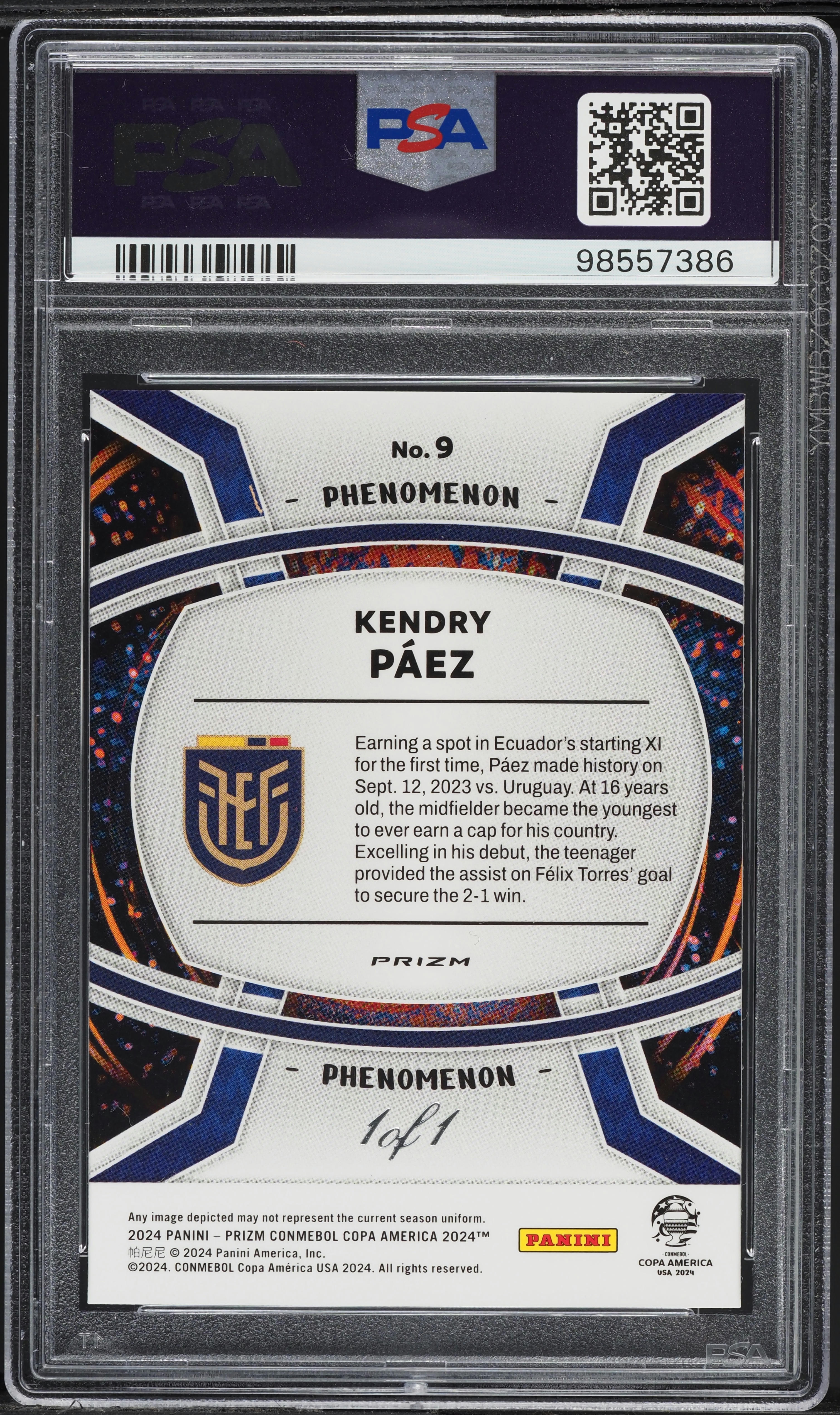 2024 Panini Prizm Copa America Phenomenon Black Kendry Paez ROOKIE