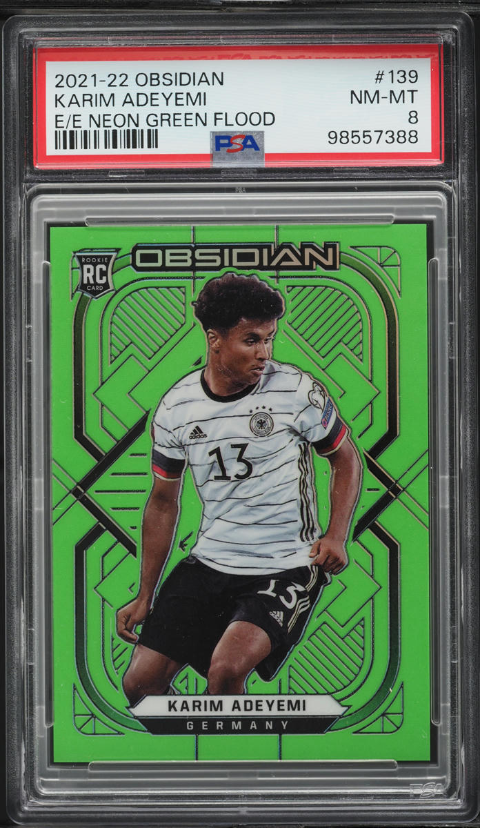 2021 Panini Obsidian E/E Neon Green Flood Karim Adeyemi ROOKIE 1/3 PSA 8 NM-MT