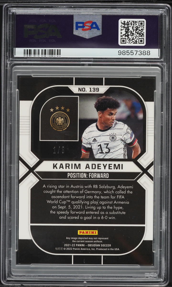 2021 Panini Obsidian E/E Neon Green Flood Karim Adeyemi ROOKIE 1/3 PSA 8 NM-MT