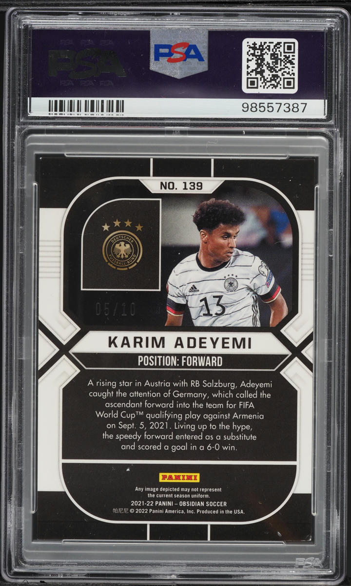 2021 Panini Obsidian E/E Red Pulsar Karim Adeyemi ROOKIE /10 #139 PSA 7 NRMT
