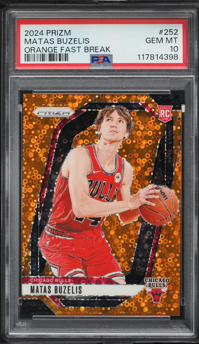 2024 Panini Prizm Orange Fast Break Matas Buzelis ROOKIE /125 #252 PSA 10 GEM