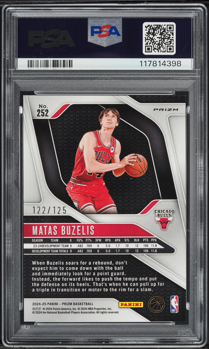 2024 Panini Prizm Orange Fast Break Matas Buzelis ROOKIE /125 #252 PSA 10 GEM