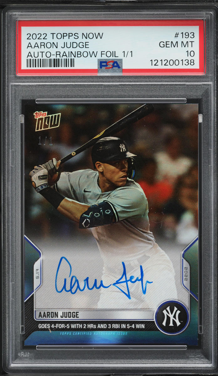 2022 Topps Now Rainbow Foil Aaron Judge AUTO 1/1 #193 PSA 10 GEM MINT